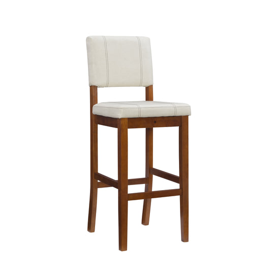 Linon Milano Taburete de Bar Tapizado para Interiores con Respaldo Medio de 30", Cuero SintÃ©tico Nogal/crema Mediano