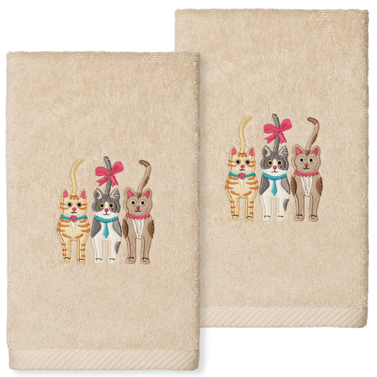 Linum Home Textiles Gatos - Toallas de Mano Bordadas de Lujo 100% AlgodÃ³n Turco (Juego de 2)