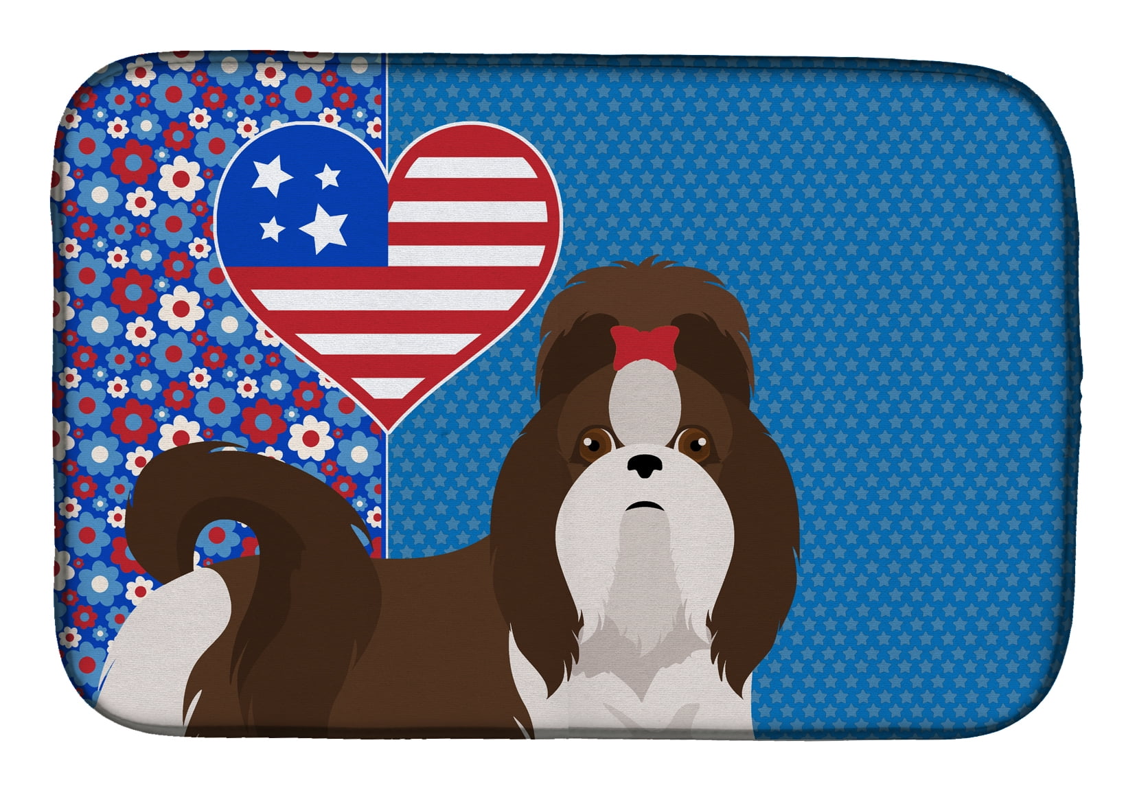Liver and White Shih Tzu USA American Dish Drying Mat