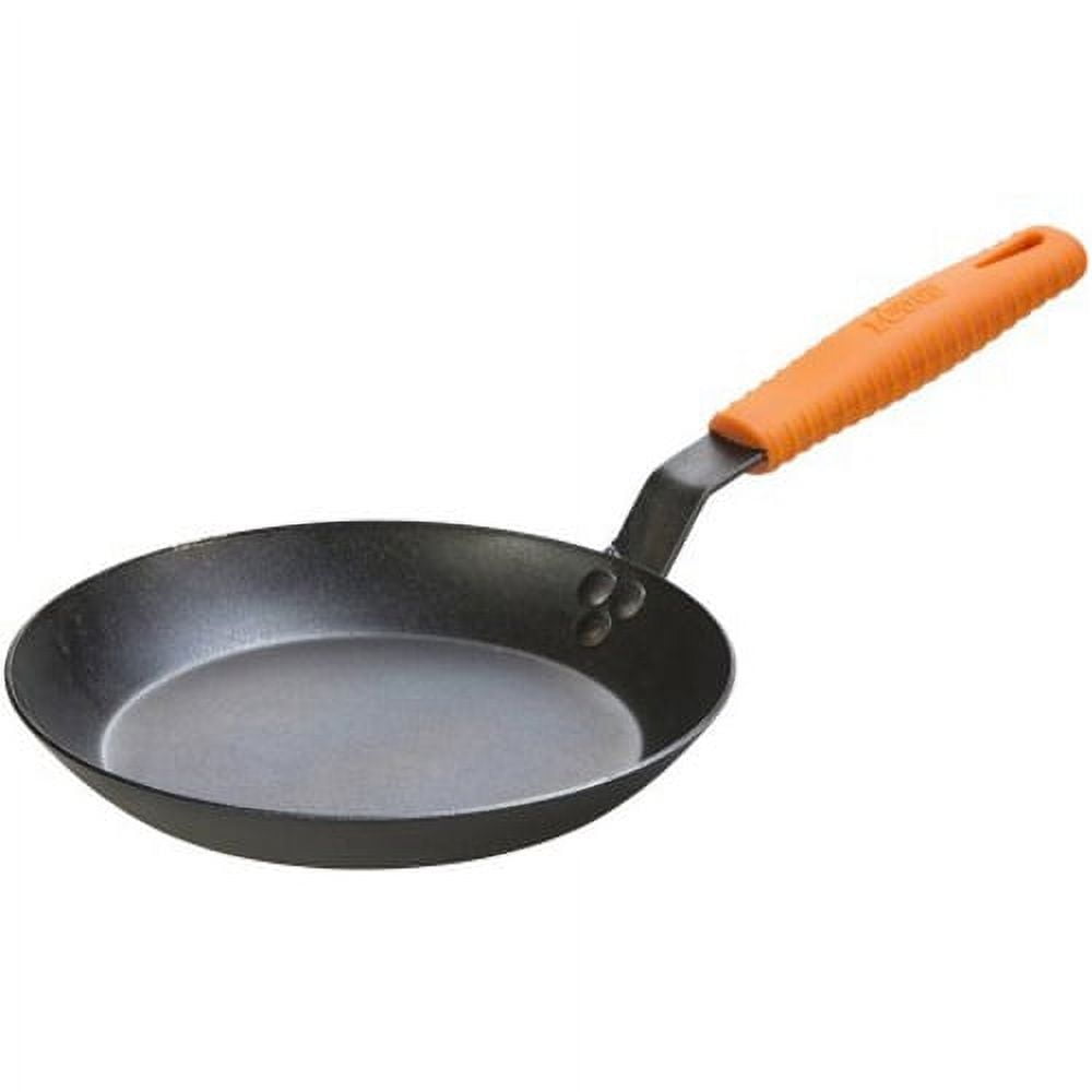 Lodge Seasoned Carbon Steel Skillet w Orange Handle Holder CRS10HH61