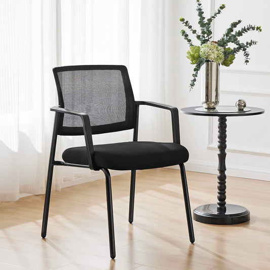 MAYEERTY 1 Pack Stackable Mesh Back Arm Chair, Upholstered Fabric Reception Guest Chair with Sturdy Metal Legs for Meeting Room Waiting Room, Black