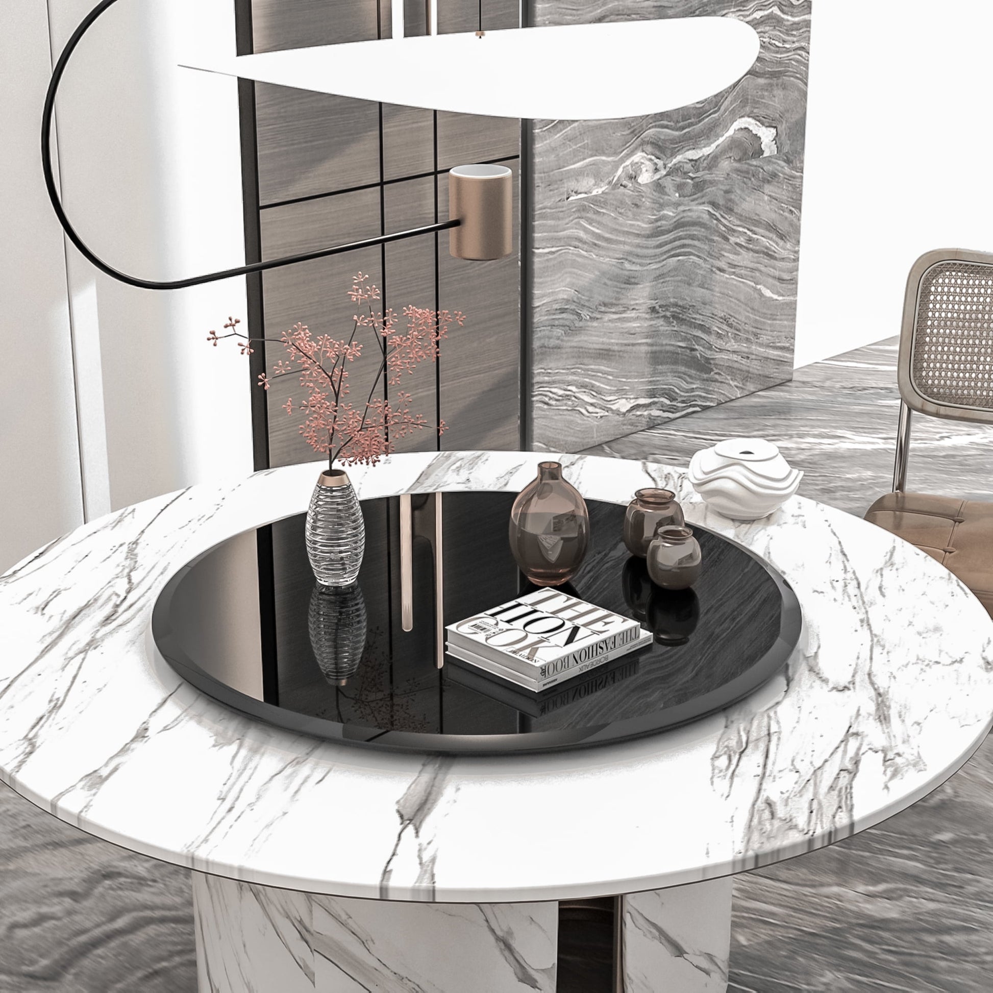 MAYEERTY 28" Round Tempered Glass Table Top, Beveled Polished Edge for Dining & Office, 2/5" Thick, Black
