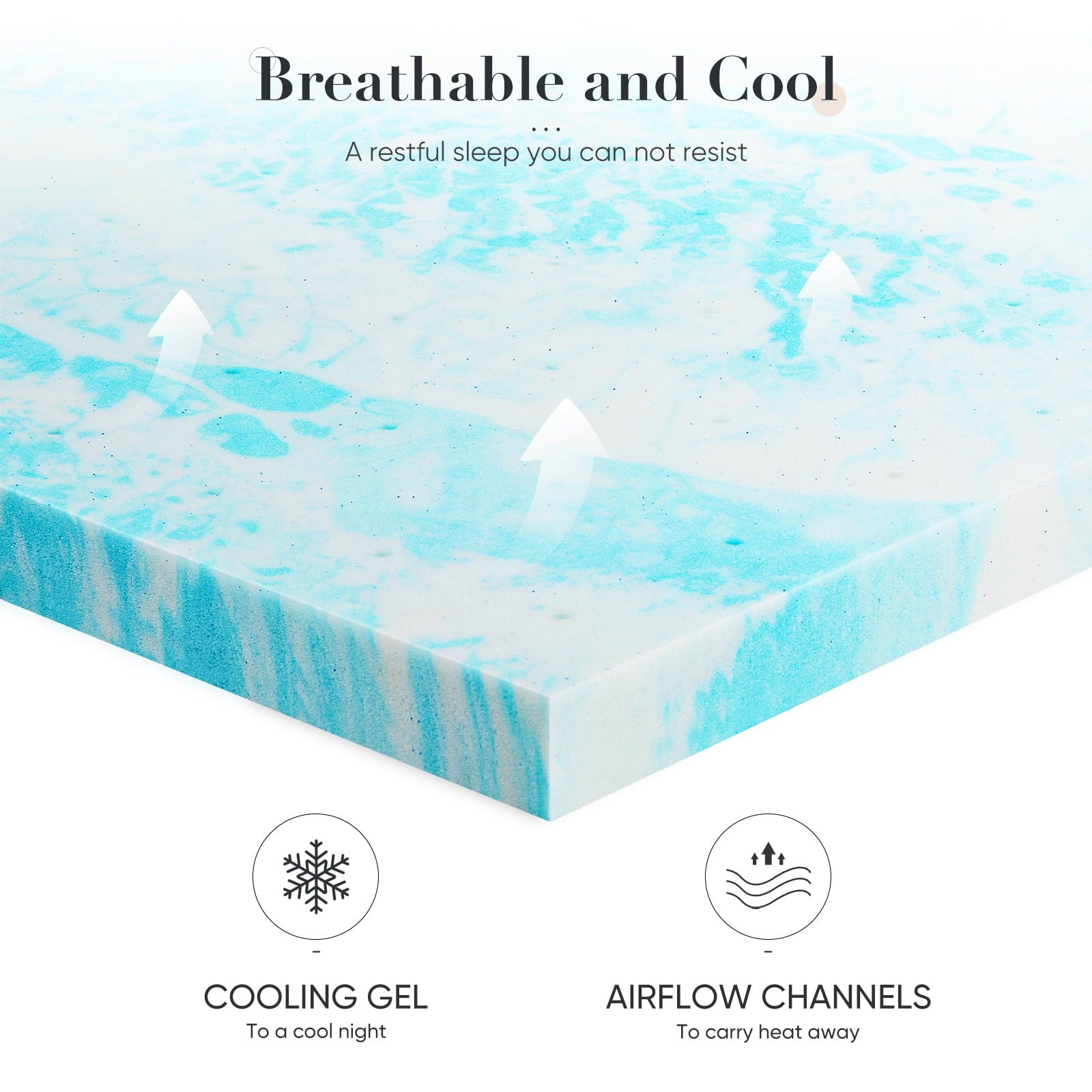 MAYEERTY 3" Cooling Gel Memory Foam Mattress Topper - Queen, Back Pain Relief, Cool Sleep