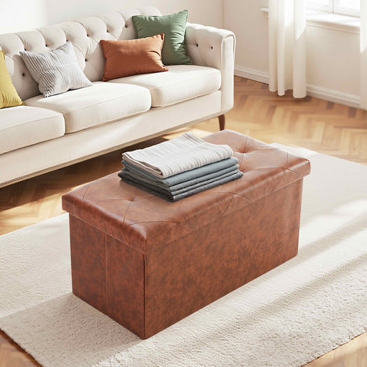 MAYEERTY 30in Foldable Storage Ottoman Foot Rest Stool Synthetic Leather Thicker Foam Seat
