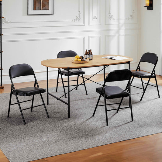 MAYEERTY 4 Piece Leather Padded Folding Chair, Comfy Portable Foldable Chair, Easy to Use & Store, Indoor Outdoor for Home Office Party, Black