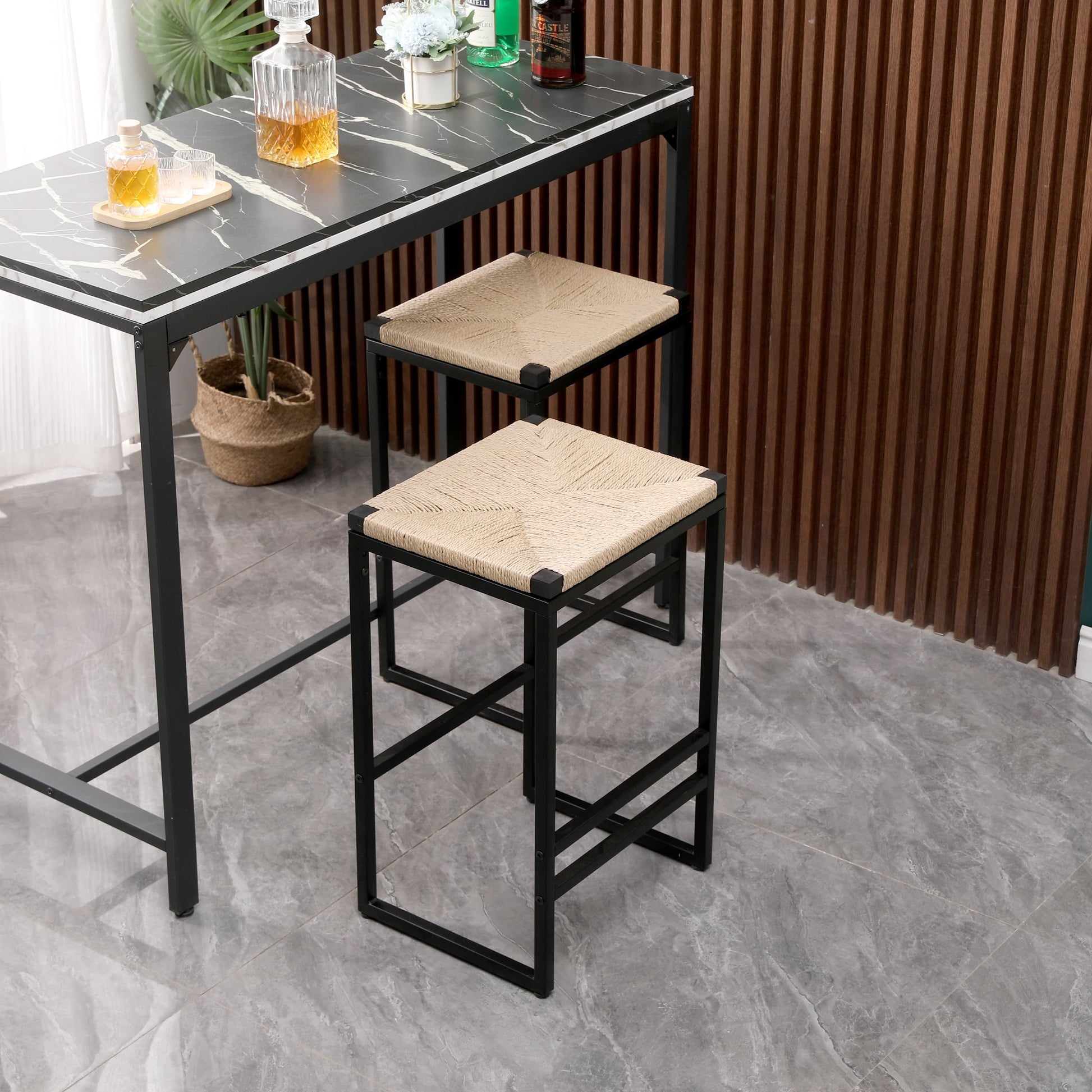 MAYEERTY Backless Bar Stools Set of 2 - Paper Rope Woven, Dining Chairs for Kitchen/Home