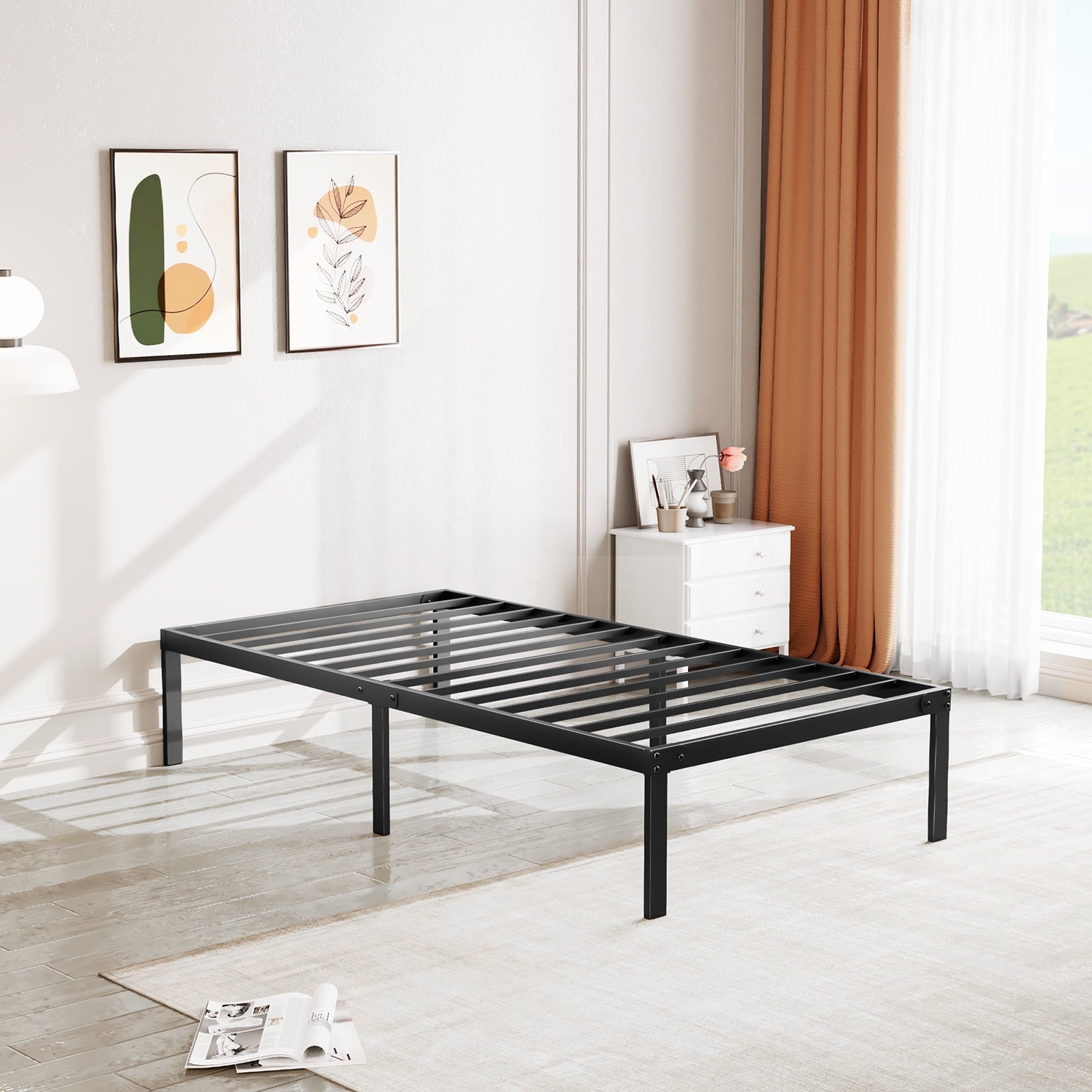 MAYEERTY Metal Bed Frame with Sturdy Steel Slat Support Queen Sizeï¼ŒBlack