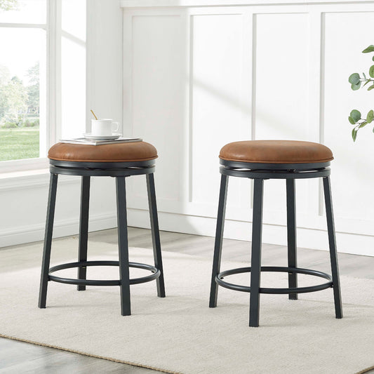 MOONMISS 360Â° Degree Swivel Bar Stool - Counter Height Metal Frame Stool for Kitchen Island, Home Bar &Cafe(Setof 2),Brown