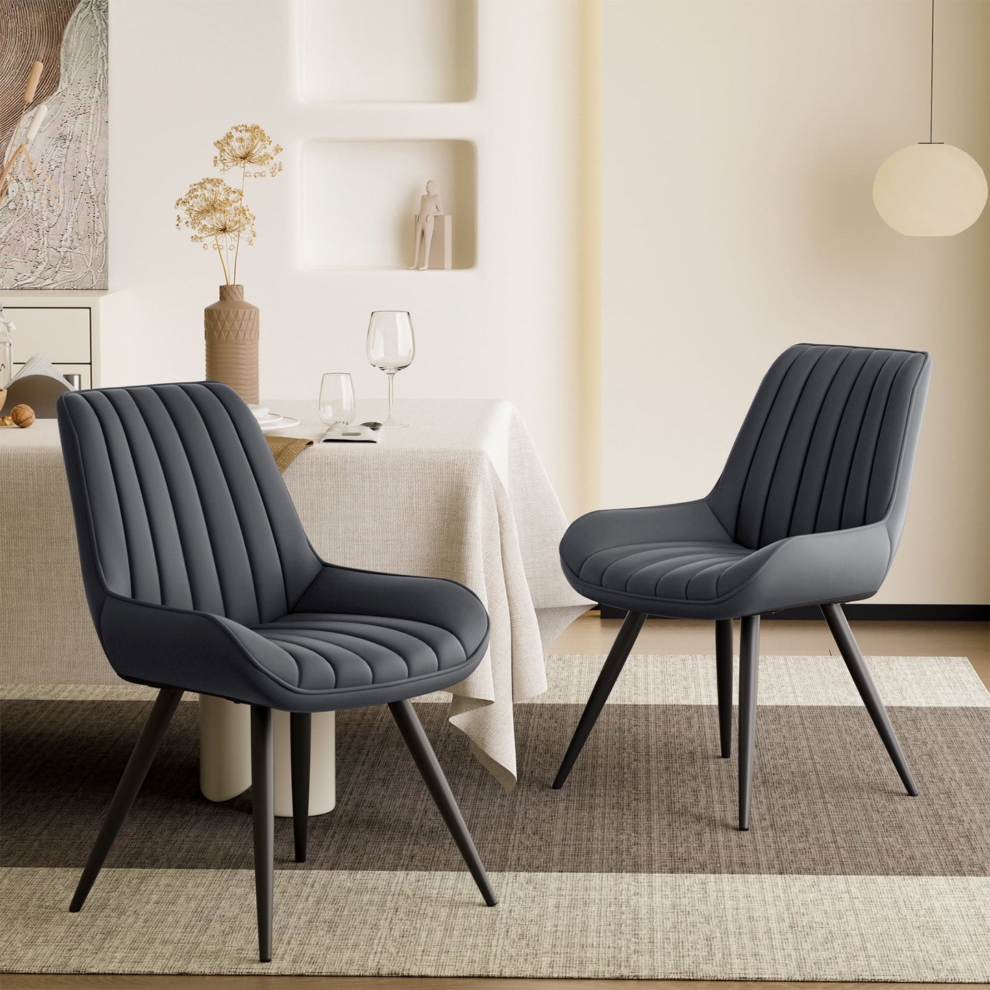 MOONMISS Juego de 2 Sillas de Comedor Modernas Tapizadas, Sillas Laterales de Cocina CÃ³modas con Cojines Gruesos y Patas de Metal, Gris Oscuro