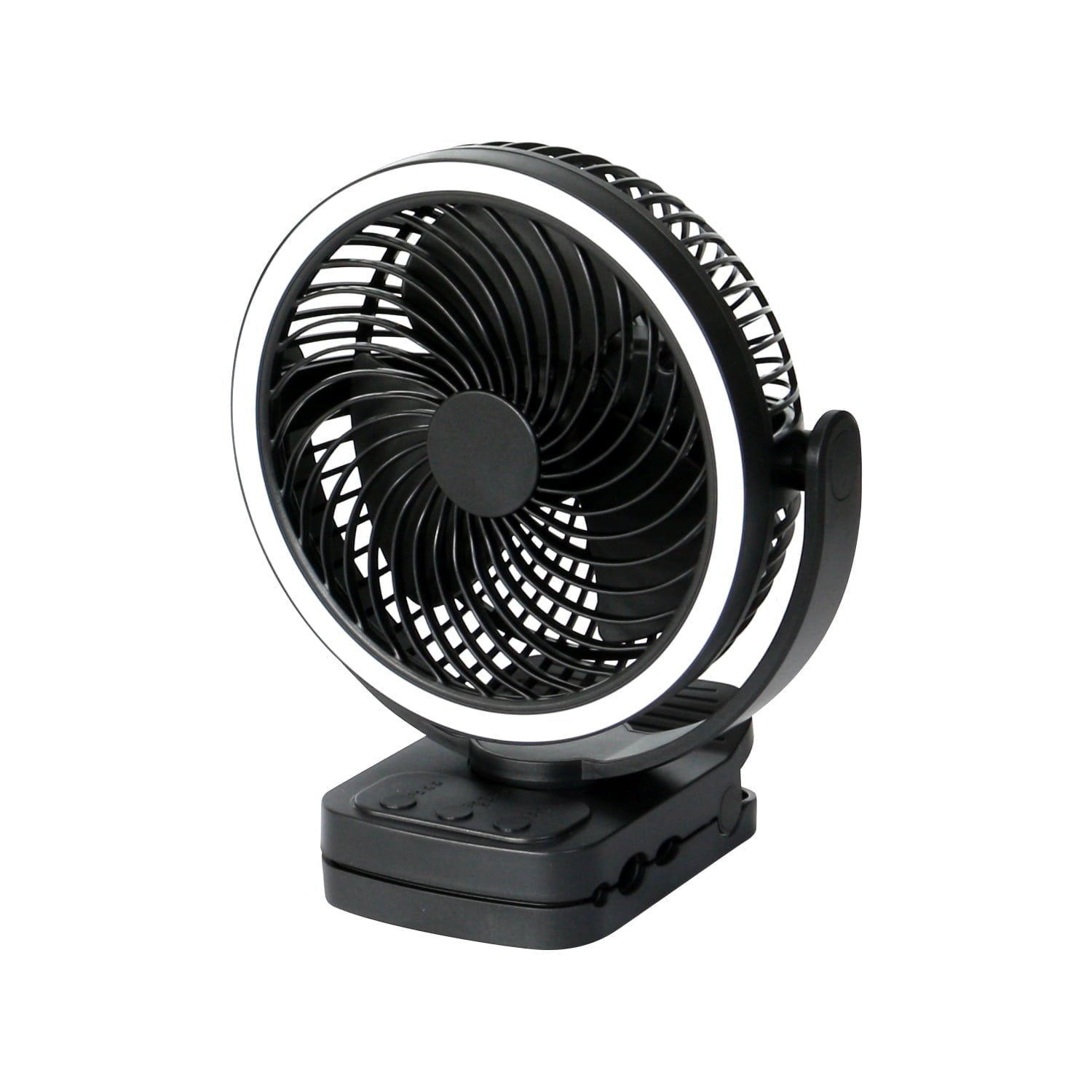 Mainstays Ventilador de Mesa y Clip Recargable por USB de 7" y 4 Velocidades, Luz LED y Temporizador de 8 H, Negro, Modelo#FN1006