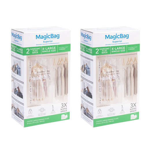 MagicBag X-Large Hanging Vacuum Storage Bags, 2 Pack Compression Bags for Clothing, Space Saving & Airtight