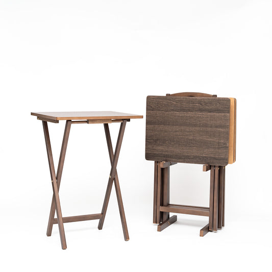 Mainstays 4-Piece Natural Rubberwood Indoor Folding TV Tray Table Set with Storage Rack
