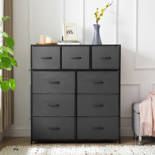 Mainstays 9 Drawer Fabric Dresser for Bedroom 40" Wide x 45" Tall, Grey
