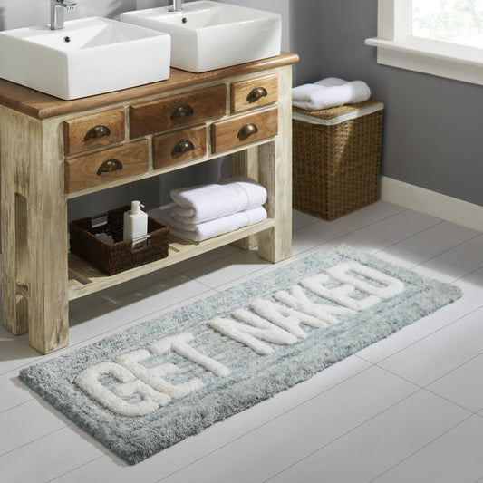 Mainstays Get Naked Typography Teal Polyester Bath Rug, 24" x 60â€