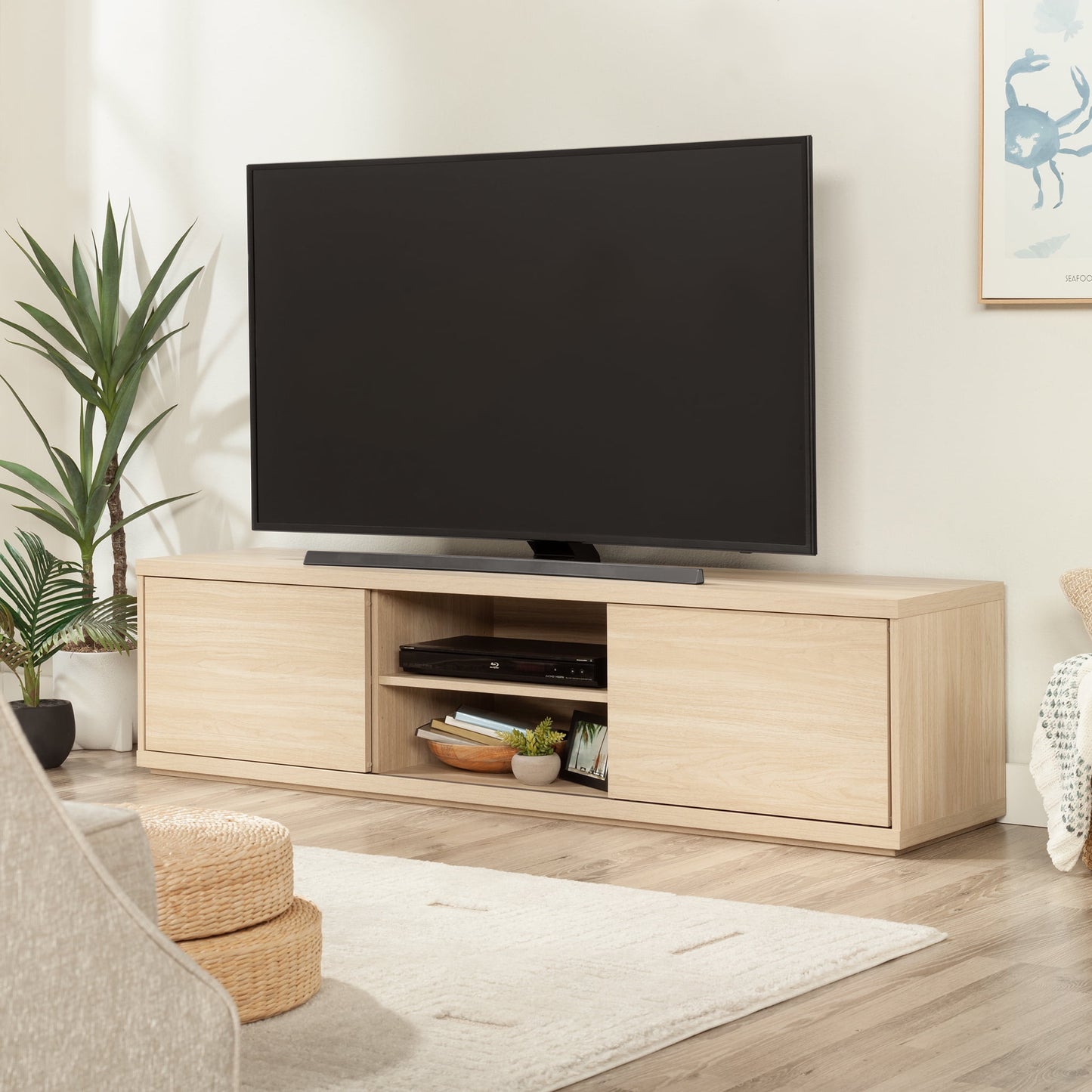 Mainstays Westley Sliding Door TV Stand for TVs up to 75â€, Spring Pine Finish