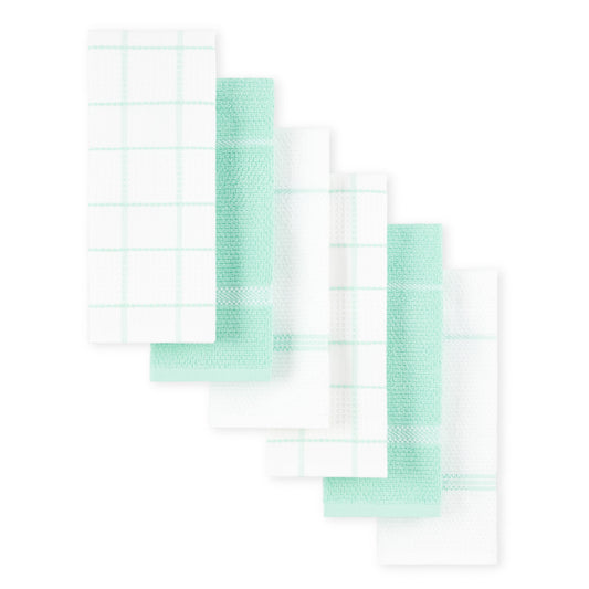 Martha Stewart Modern Waffle Kitchen Towel Set 6-Pack, Aqua Blue, 16"x28"