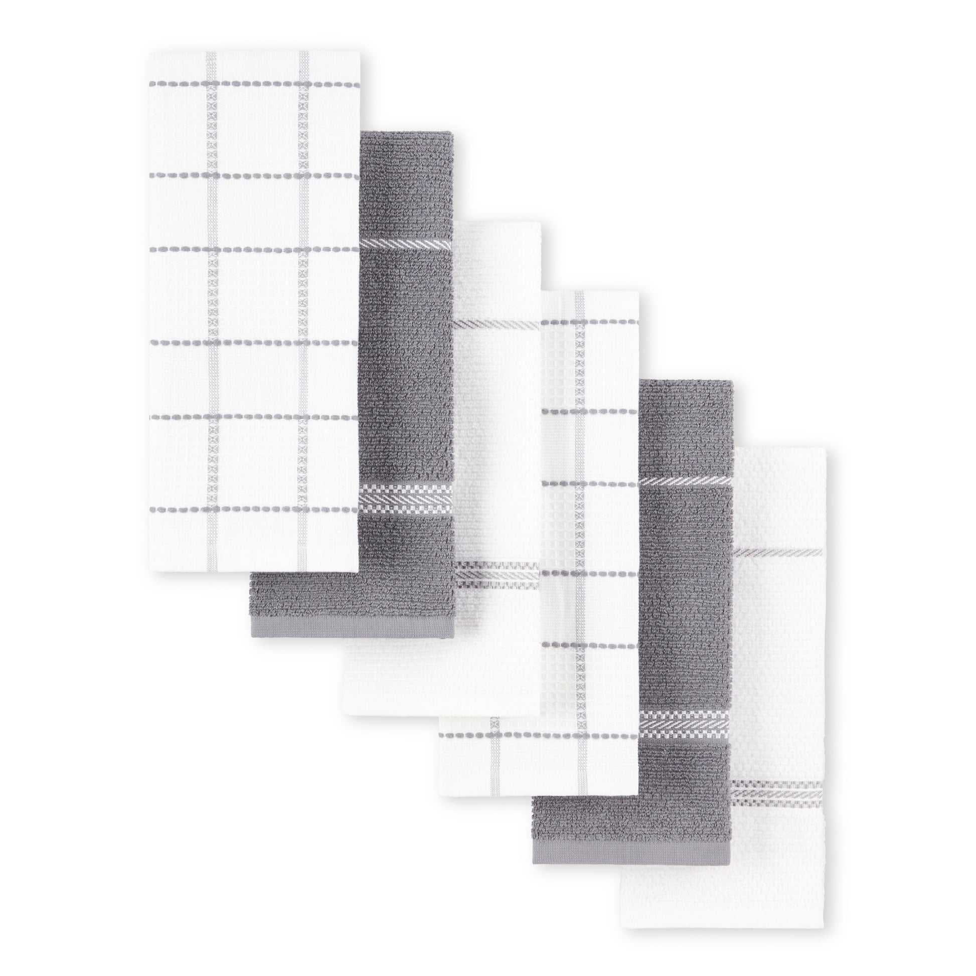 Martha Stewart Modern Waffle Kitchen Towel Set 6-Pack, Black, 16"x28"