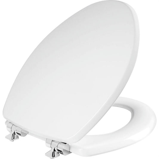 Mayfair Benton White Elongated Enameled Wood with Soft Close & Chrome Hinge Toilet Seat