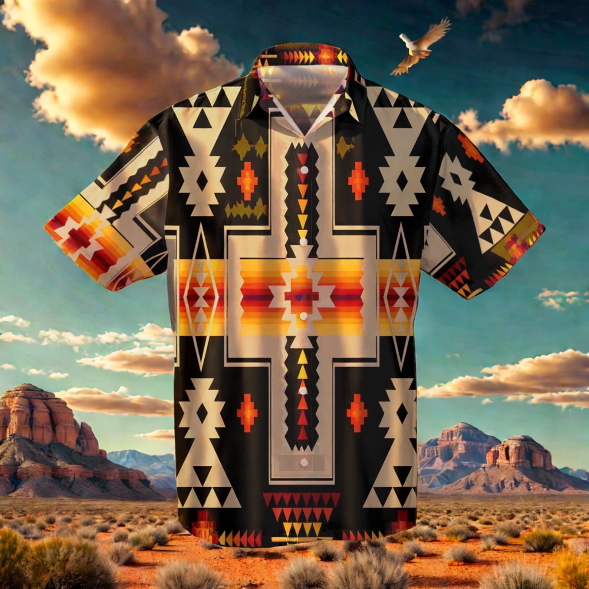 Melihazu Men Black 3D Tribal Native American Hawaiian Shirt