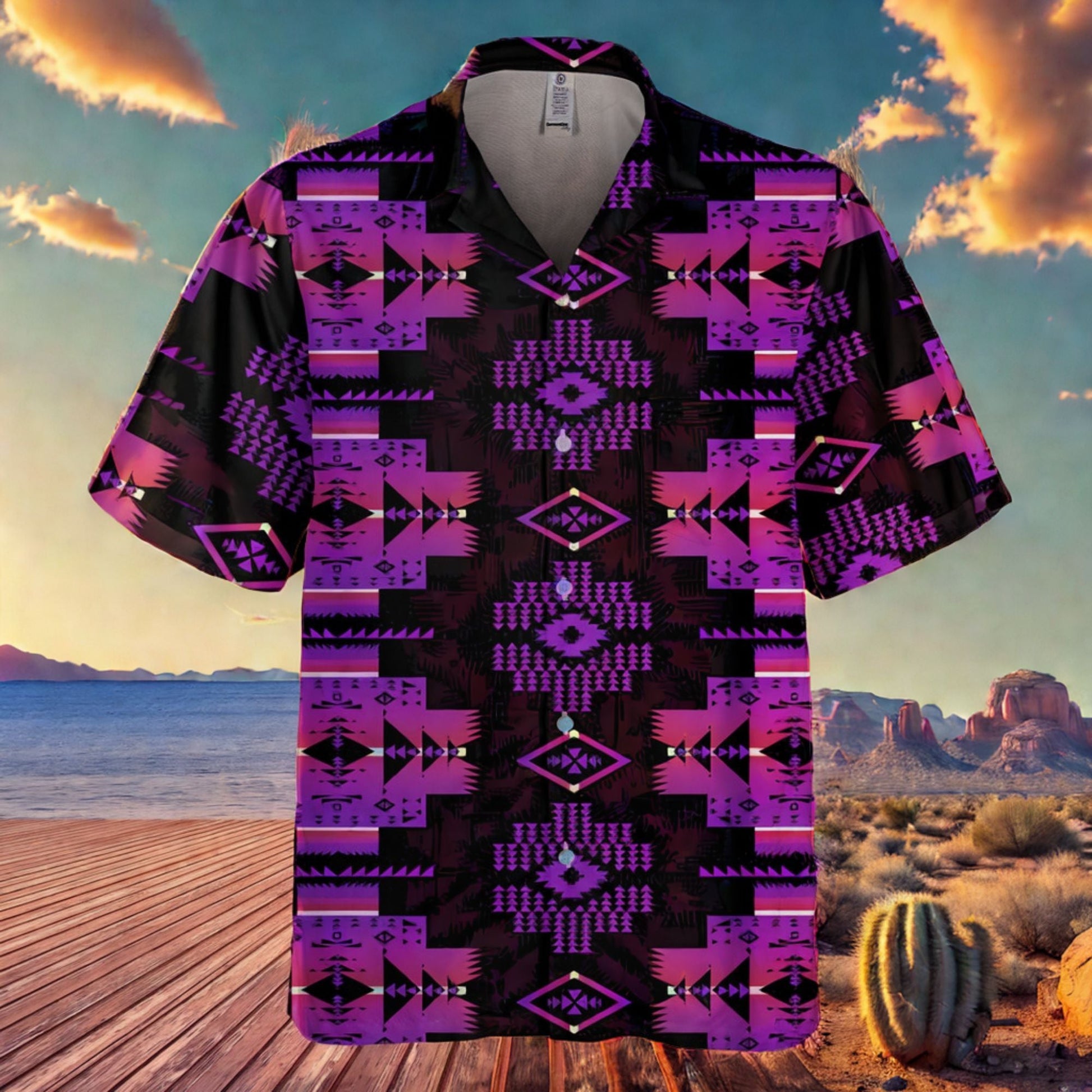 Men Black Pattern 3D Native American Hawaiian Shirt