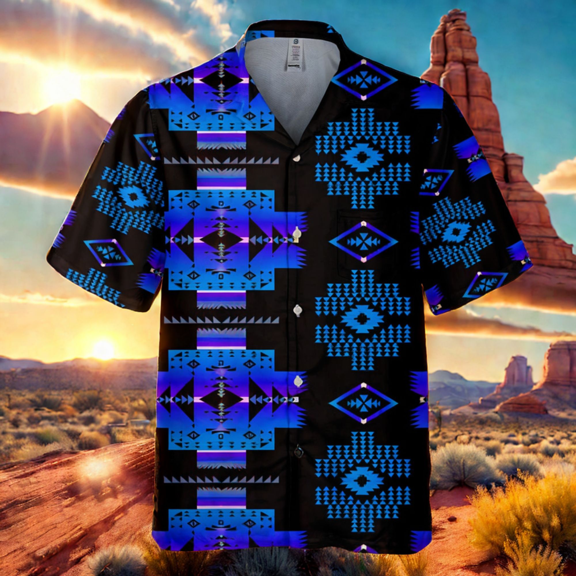 Men Black Patterned 3D Hawaiian Shirt