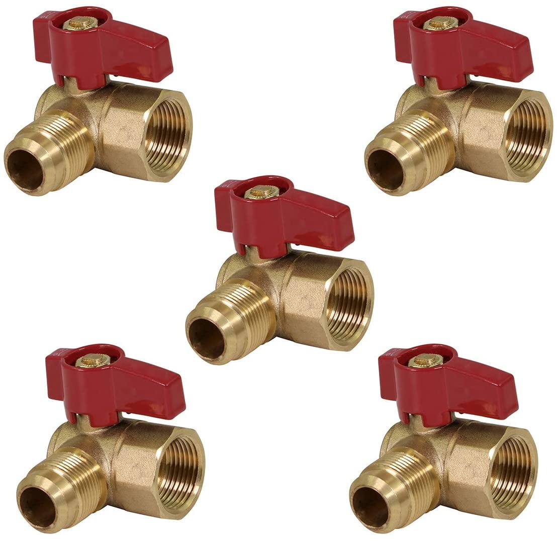 Midline Valve LxFA1212GAS-5 Angle Gas Ball Valve, with 1/2 in. x 1/2 in. Flare x FIP Connections, Brass (Pack of 5)