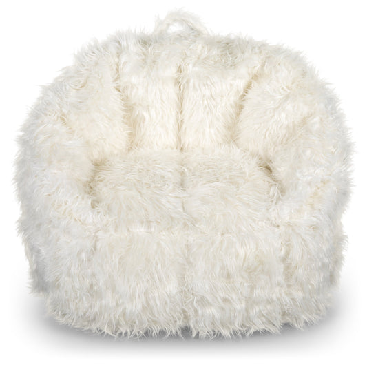 Big Joe Milano Bean Bag Chair, Ivory Shag, Soft Faux Fur, 2.5 feet
