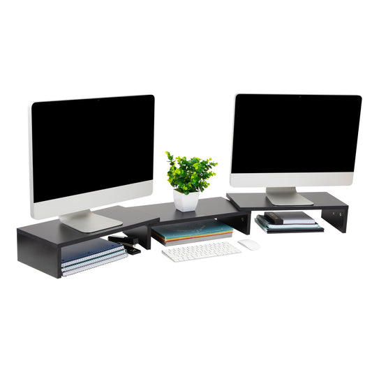 Mind Reader Dual Monitor Stand, Desktop Organizer, Laptop Riser, Office, MDF, 51.25"L x 9.25"W x 4.75"H, Pink