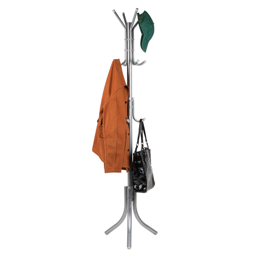 Mind Reader Freestanding Coat Rack, Multi-Tier Organizer for Office and Entryway, Metal, Silver