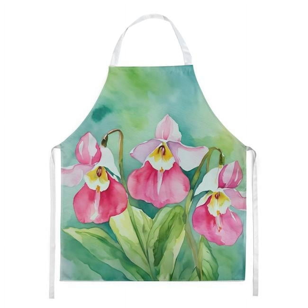 Minnesota Pink and White Ladyï¿½s Slippers in Watercolor Apron 27 in x 30 in