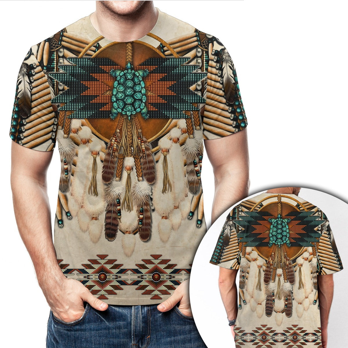 Native American Tribal Turtle Spirit Animal And Dreamcatcher 3D All Over Print T-Shirt