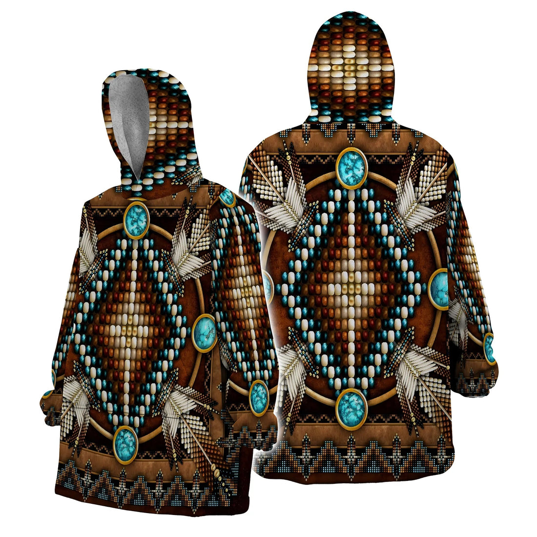 Native American Beadwork Hooded Blanket, Turquoise & Feather Desig