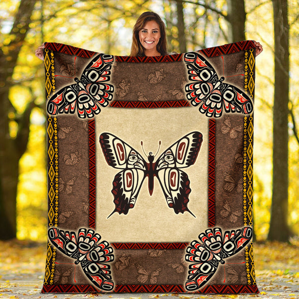Native American Butterfly Symbols Fleece Blanket
