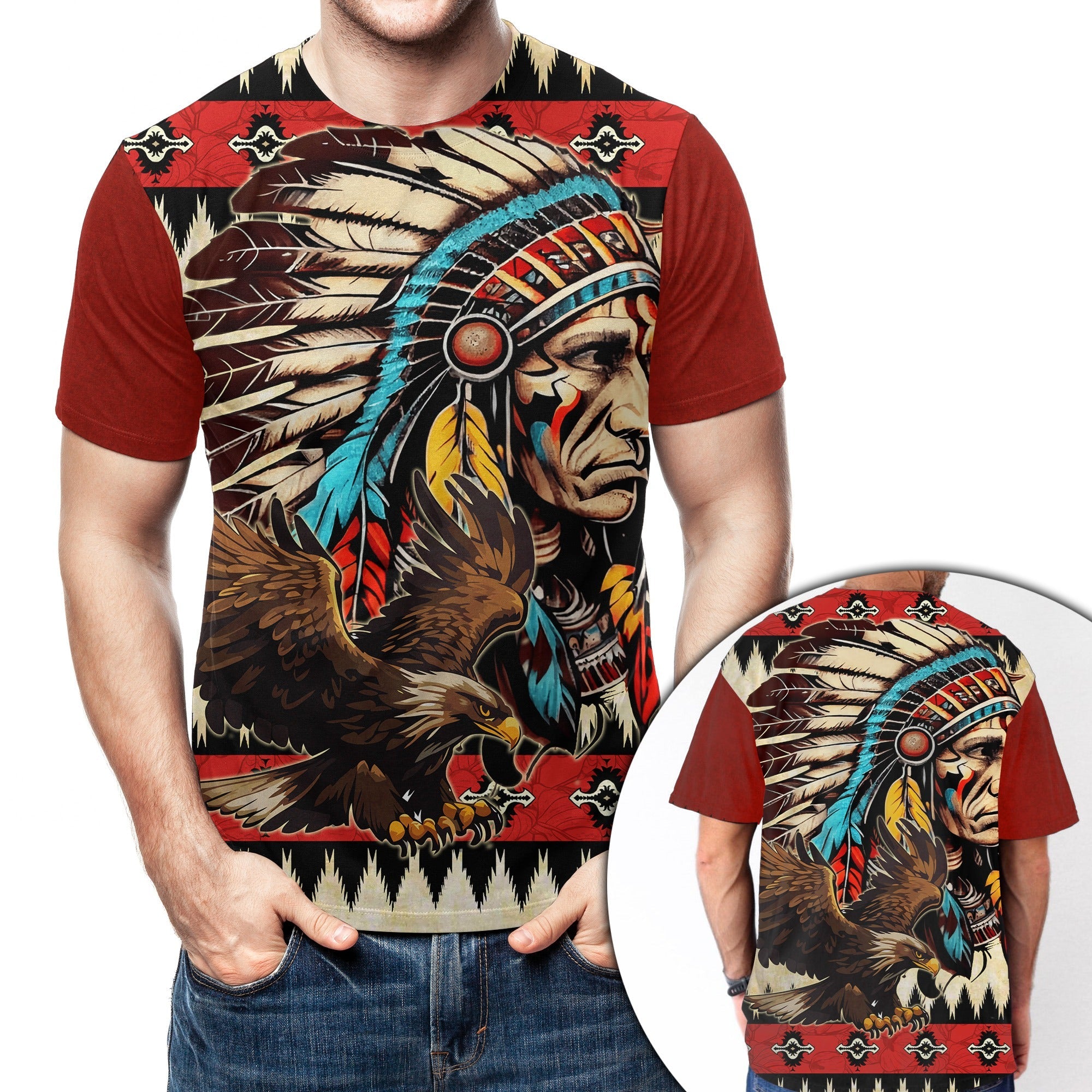 Native American Indian Chief And Eagle 3D All Over Print T-Shirt