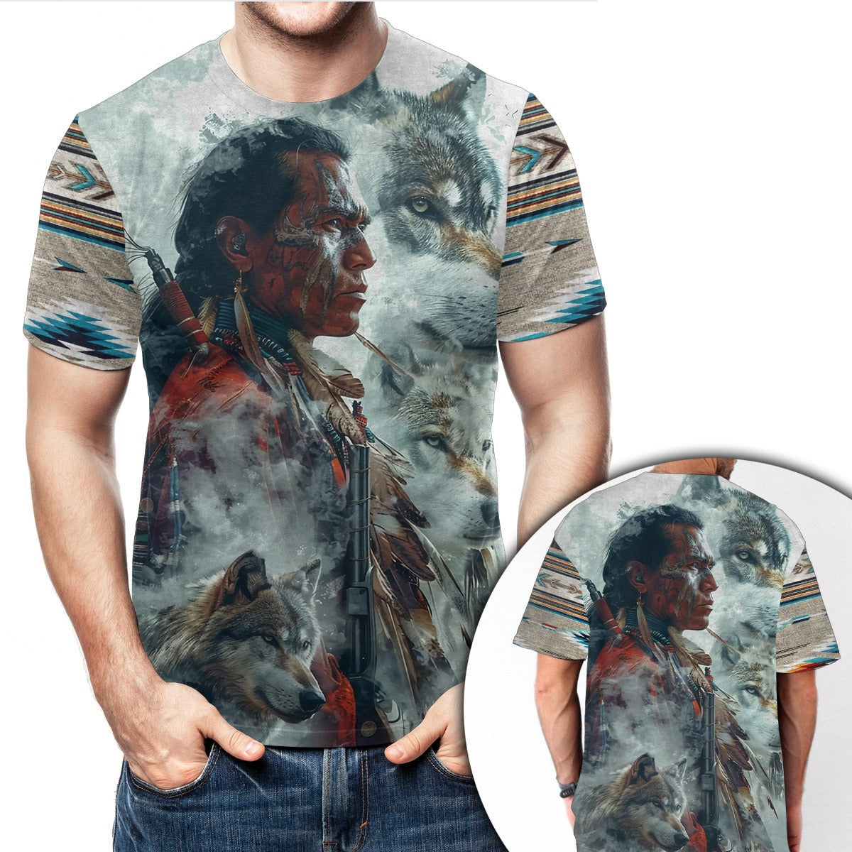 Native American Indian Chief With Wolf Spirit 3D All Over Print T-Shirt