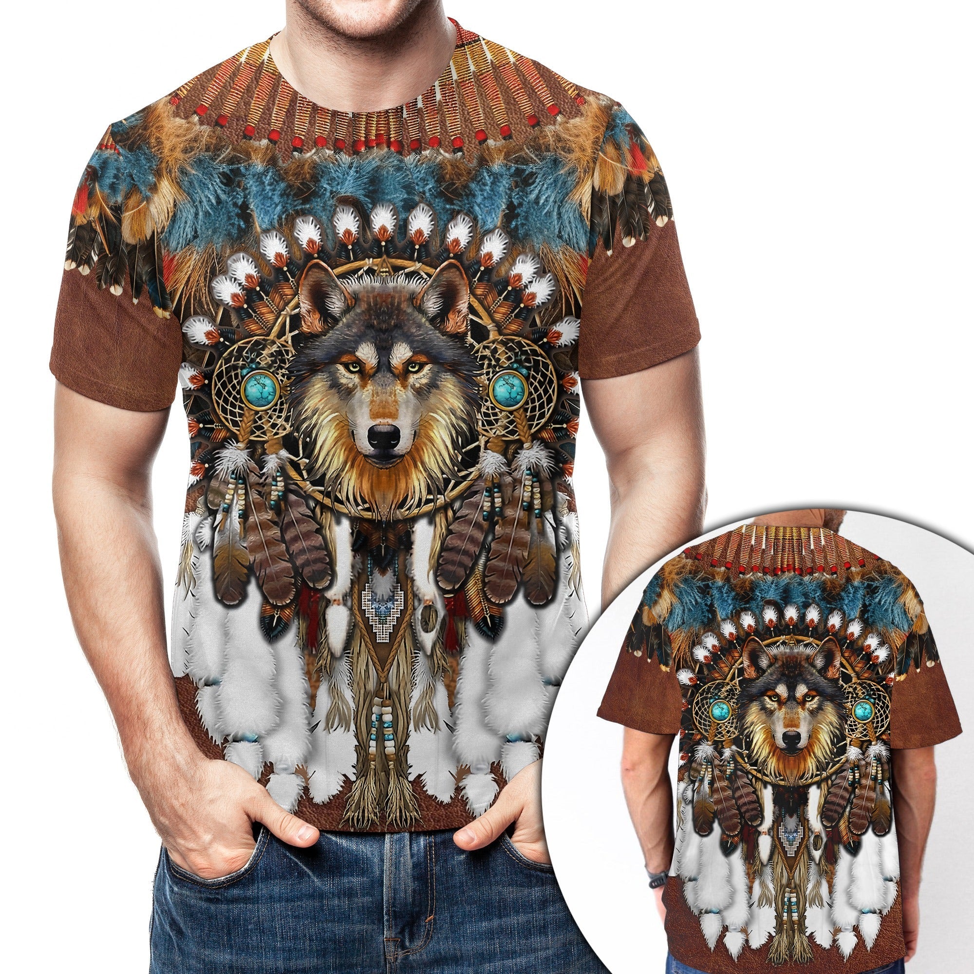 Native American Wolf Dreamcatcher 3D All Over Print T-Shirt