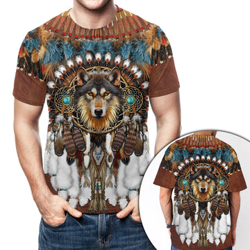 Native American Wolf Dreamcatcher 3D All Over Print T-Shirt