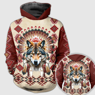 Native American Wolf With Dreamcatcher Headdress Hoodie