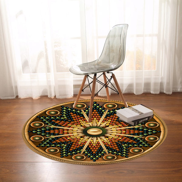 Naumaddic Arts Brown Native American Design Round Carpet