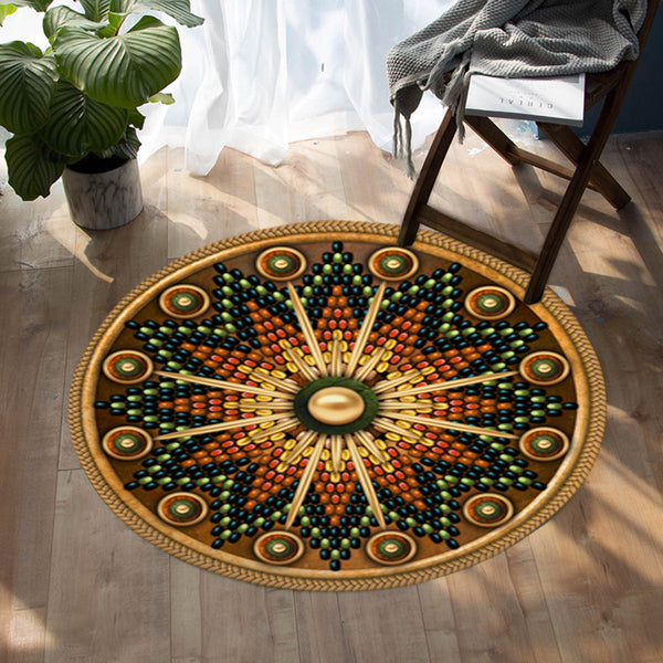 Naumaddic Arts Brown Native American Design Round Carpet