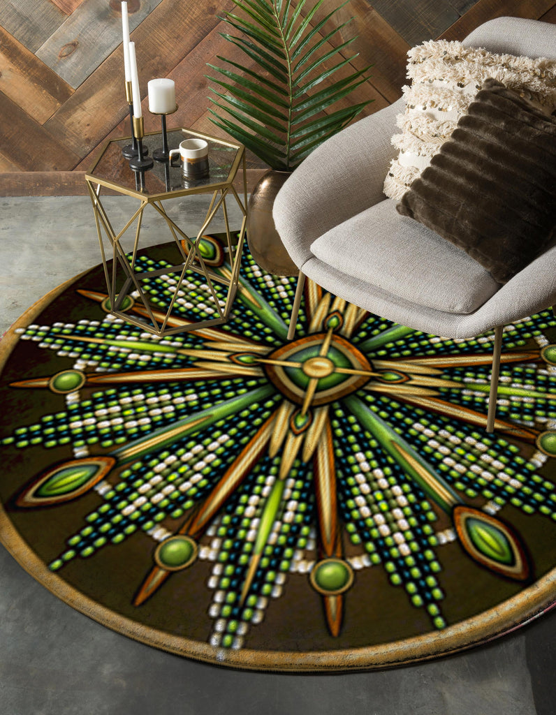 Naumaddic Arts Green Native American Design Round Carpet