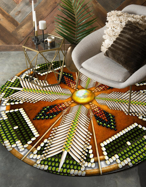 Naumaddic Arts Green Native American Design Round Carpet