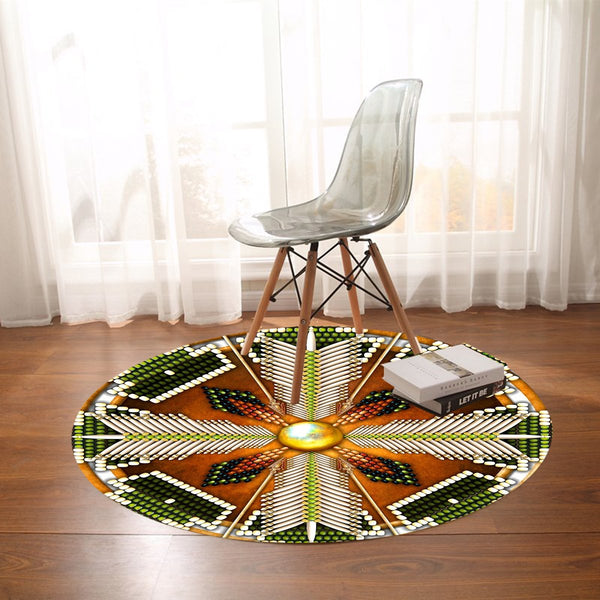 Naumaddic Arts Green Native American Design Round Carpet