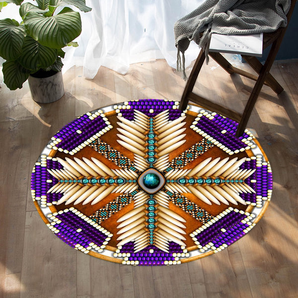 Naumaddic Arts Purple Native American Design Round Carpet