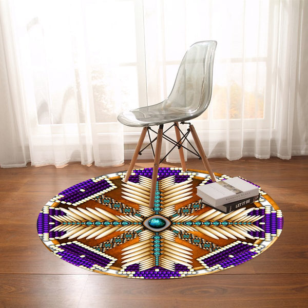 Naumaddic Arts Purple Native American Design Round Carpet