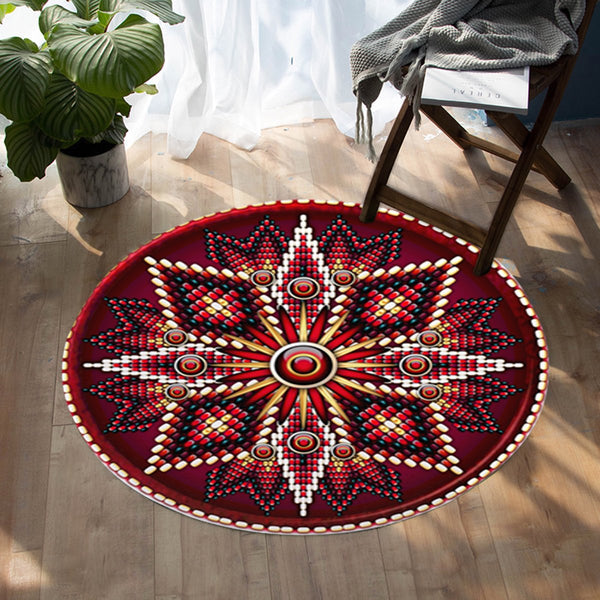 Naumaddic Arts Red Cross Rosette Native American Design Round Carpet
