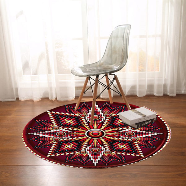 Naumaddic Arts Red Cross Rosette Native American Design Round Carpet