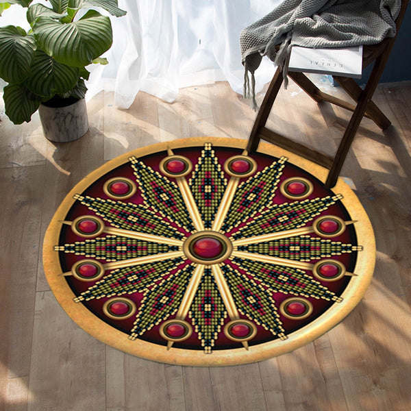 Naumaddic Arts Red Native American Design Round Carpet