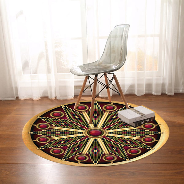 Naumaddic Arts Red Native American Design Round Carpet