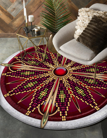Naumaddic Arts Red Stone Native American Design Round Carpet